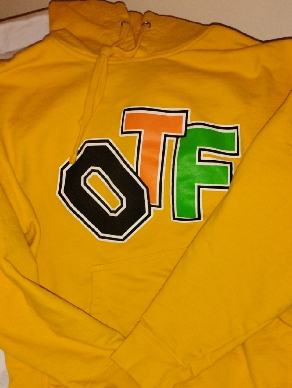 Yellow Pullover Hoodie with Multicolor OTF Graphic